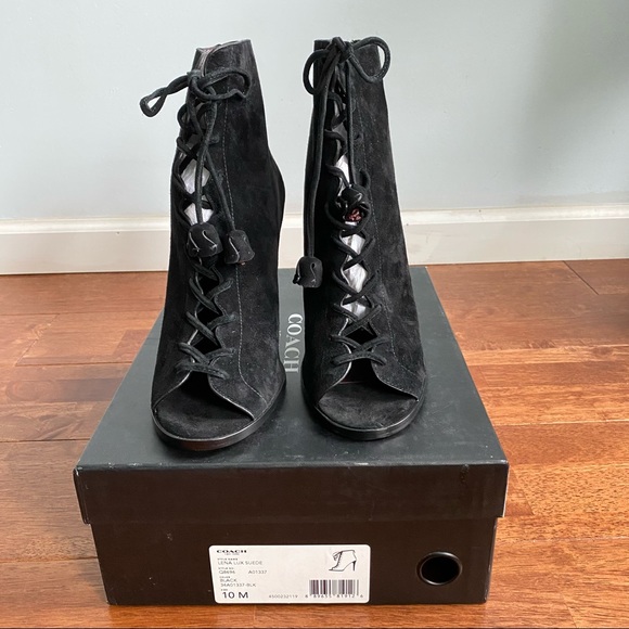 NWT Coach Lena Lux Suede Lace Up Open Toe Booties 10 - Picture 5 of 9